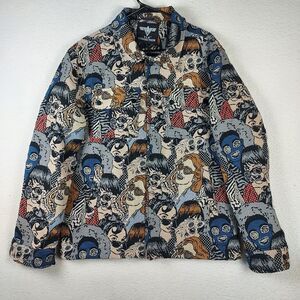 VIP Collection Faces Woven Jacket Large Button Up Streetwear Artwear NWT